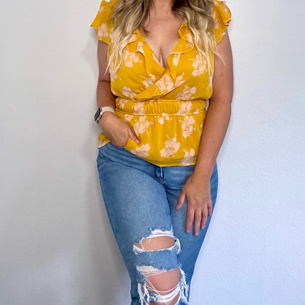 Lush Yellow Ruffled Wrap Blouse